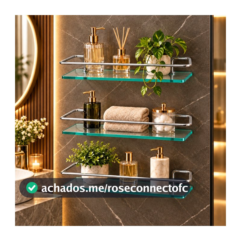 Kit Prateleira de Reto Vidro Porta Shampoo Objetos Organizador para Banheiro Cozinha e Lavanderia