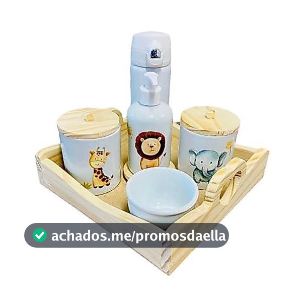 Kit Higiene Bebê Porcelana Safari com Garrafa Térmica