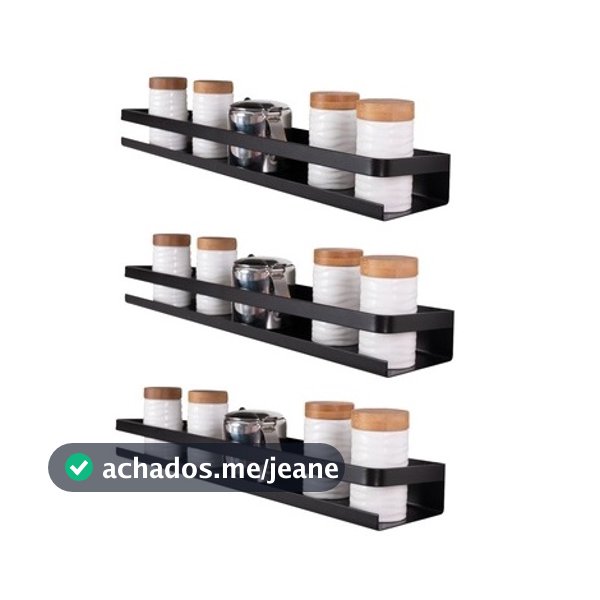 Kit 3 Prateleira De Utensílios Tempero Cozinha Preto Fosco 60cm