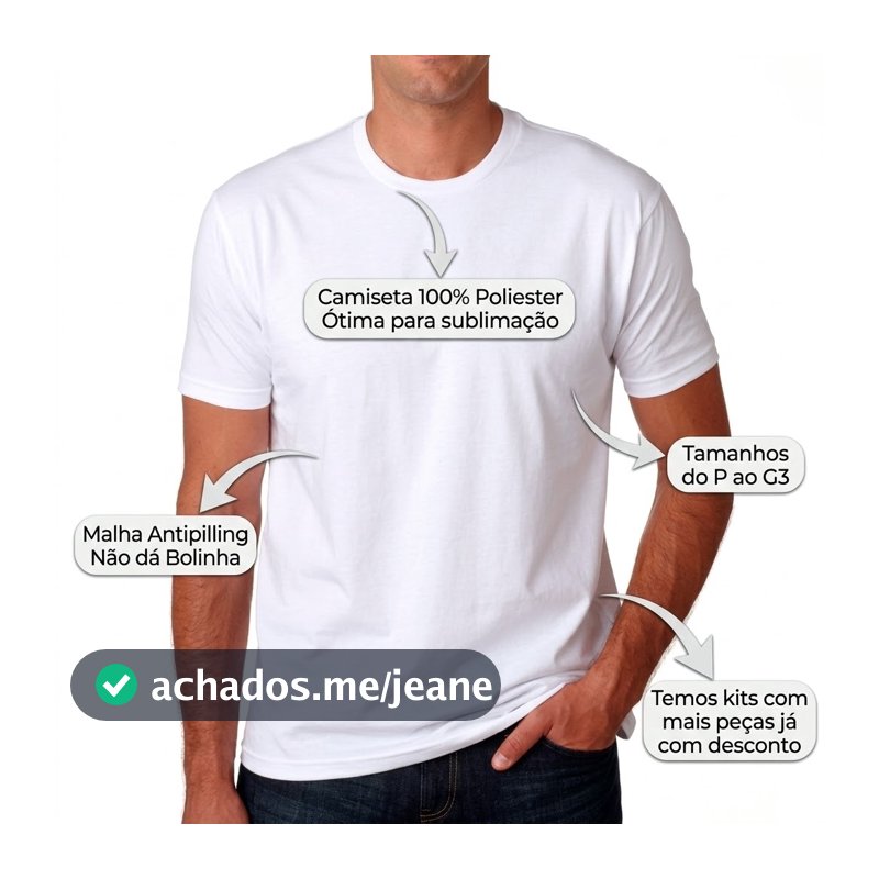Camiseta Branca Adulto Malha Premium 100% Poliester Sublimação Estampa Uniforme Unissex Oferta