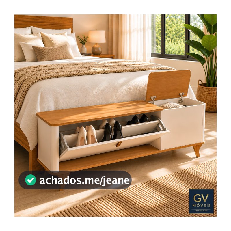 Sapateira com Baú Banco Luxor para Quarto e Premium , Toda em MDF com Acabamento Impecável 130 cm