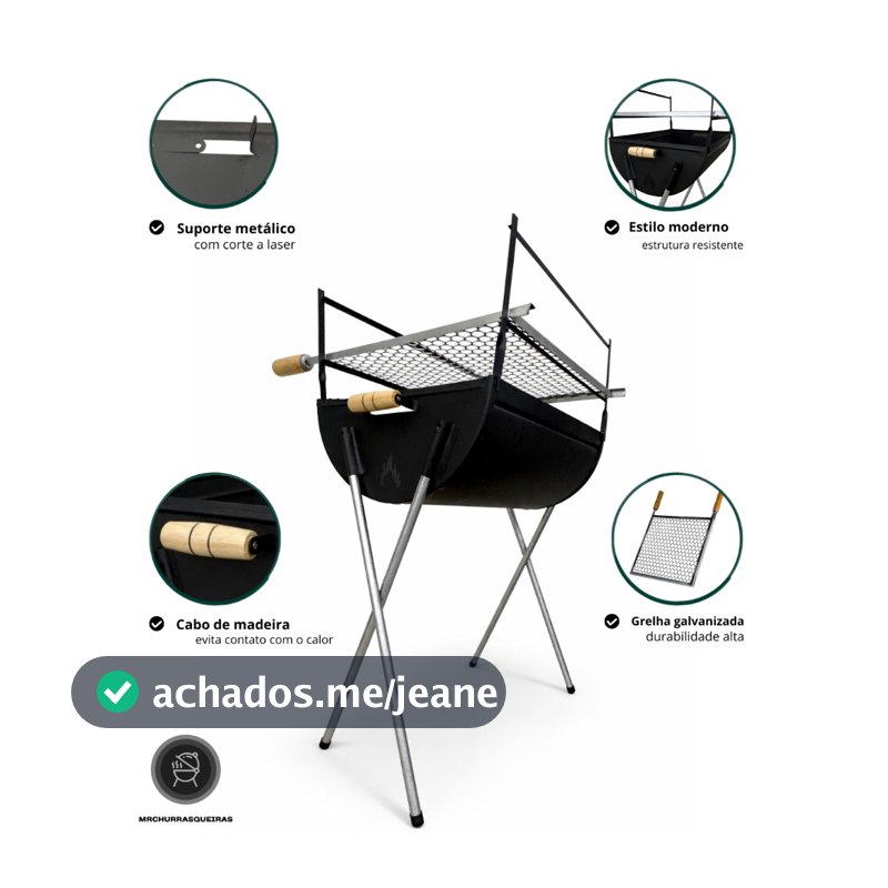 Churrasqueira tradicional 50x40cm com pés desmontável camping