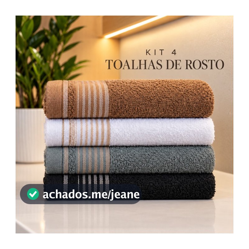 Kit 4 Toalhas de Rosto Grossa Roma 100% Algodão 45x73 cm Alta Absorção para Banheiro