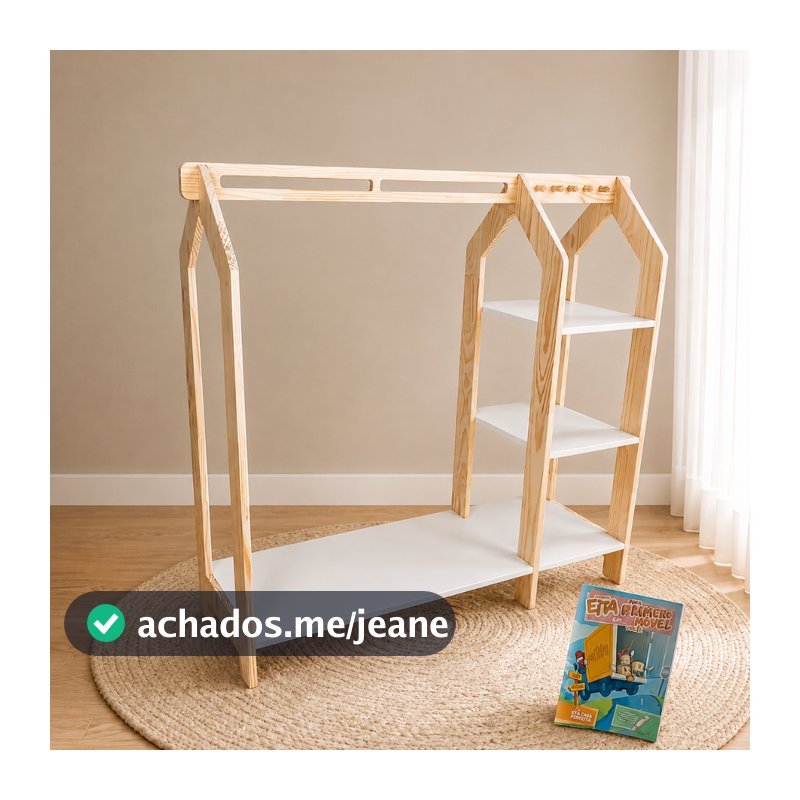 Mini Closet Infantil Madeira Criança Faz de Conta Montessori Kit Livro Educativo