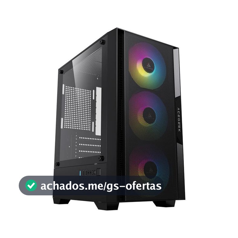 Gabinete Gamer Acegeek Stratus Mesh, Rainbow, Mid-Tower, Com 3 Fans, Preto, AG-STRATUS-MESH-BK-I3F