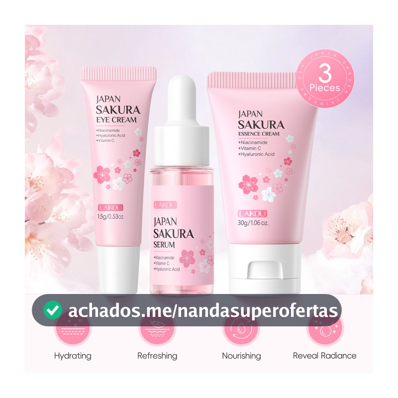 LAIKOU Sakura Facial para Cuidados com a Pele Clareador de Manchas Creme para Apertar Poros Hidratante 3 peças