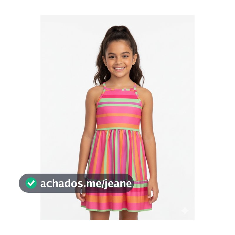 Vestido Crepe Estampa Listras Infantil Juvenil Menina Verão Boho