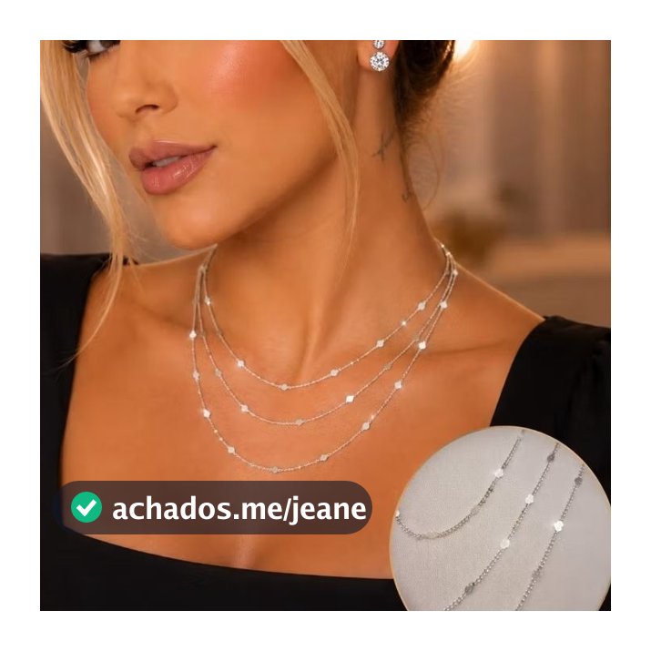 Colar 3 Camadas Corações Prata 925 Feminino Semijoia   Colar Triplo 42cm,51cm e 60cm para mulher moderna e delicada