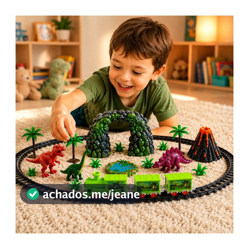 Trem Elétrico Dinossauro Infantil Trilho 2,3m Locomotiva Movimento 3+