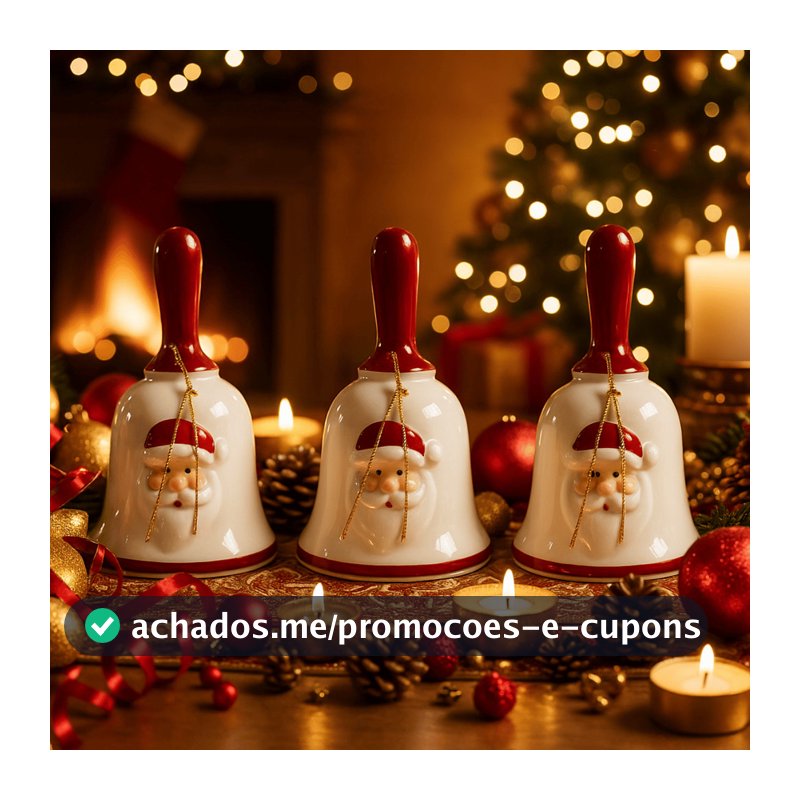 Kit 2/3/4 Sinos Natalinos 13cm Cerâmica - Wincy Natal / Sino Papai Noel Decoração Mesa Jogo Conjunto