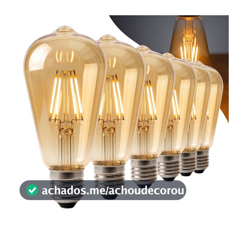 KIT 2 a 6 Lâmpada Filamento LED ST64 4W E27 Âmbar Estilo Retrô Vintage Luz Quente Edison Bivolt