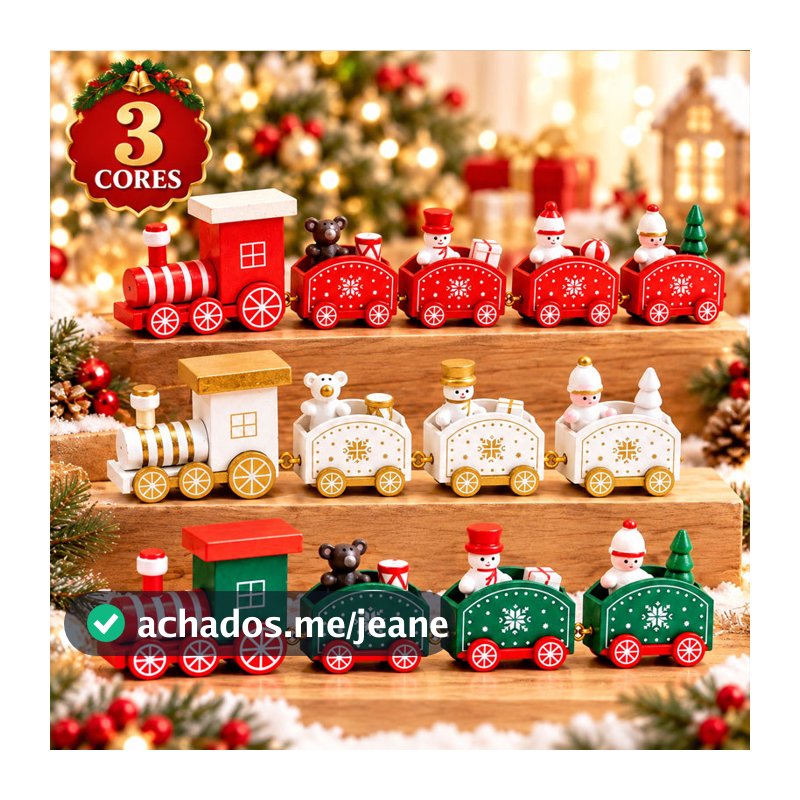 Mini Trem natalino trenzinho 4 vagões enfeite Natal papai noel Decorativo Papai Noel Natal
