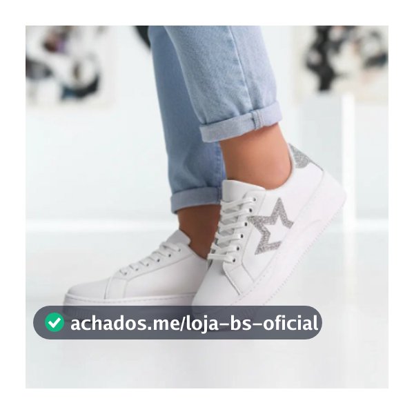 Tênis Feminino Casual Branco Confortável Detalhe Brilho Sola Alta 34 ao 40