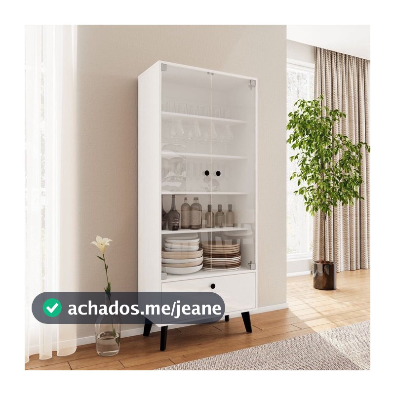 Cristaleira 2 Portas de Vidro 1 Gaveta Londres Branco Branco