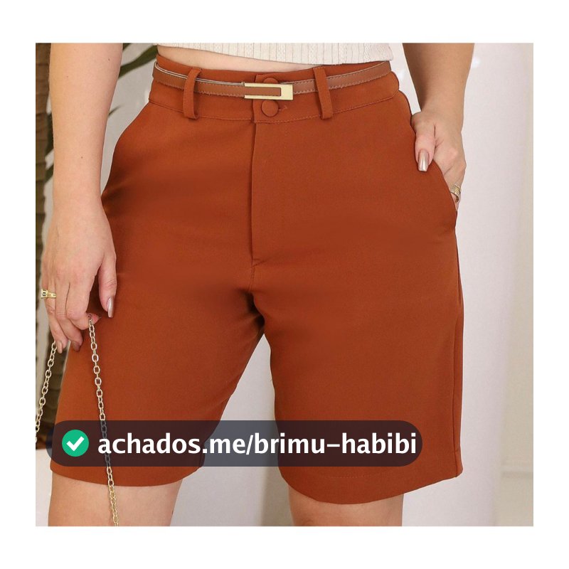 Bermuda Feminina Alfaiataria Longa Crepe de Alfaiataria Elegante com Cinto e Bolsos Cintura Alta Social