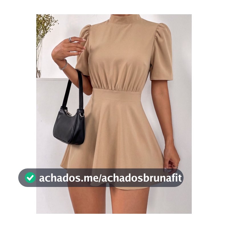 Macacao Feminino Social Vestido Curto Gola Alta Manga Flare