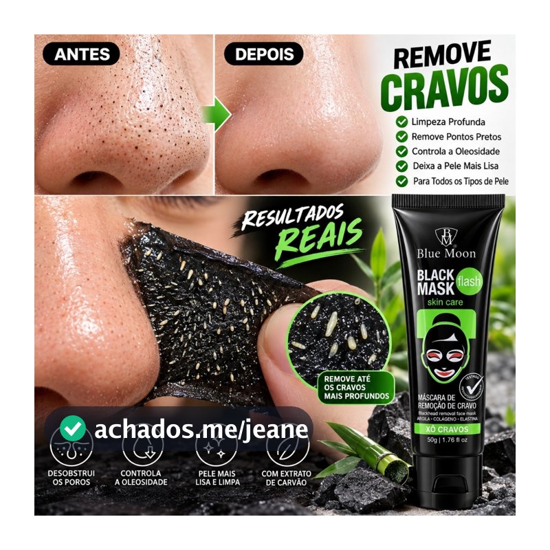 Máscara Facial Preta Peel Off Carvão Ativado para Cravos, Poros e Oleosidade | Limpeza Facial Bluemoon