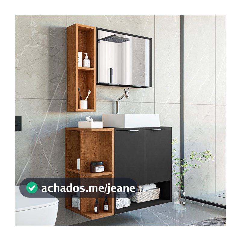 Gabinete Banheiro Star 2 Portas com Espelheira e Cuba Dalla