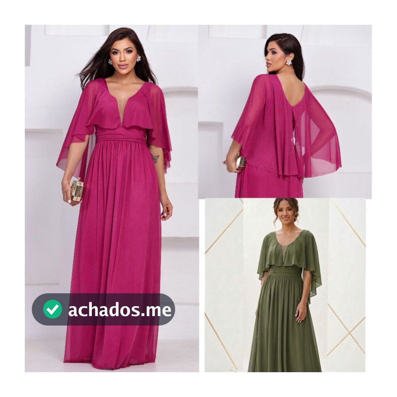 vestido feminino longo betthy com capa en decote v para madrinha formatura festas luxuosas