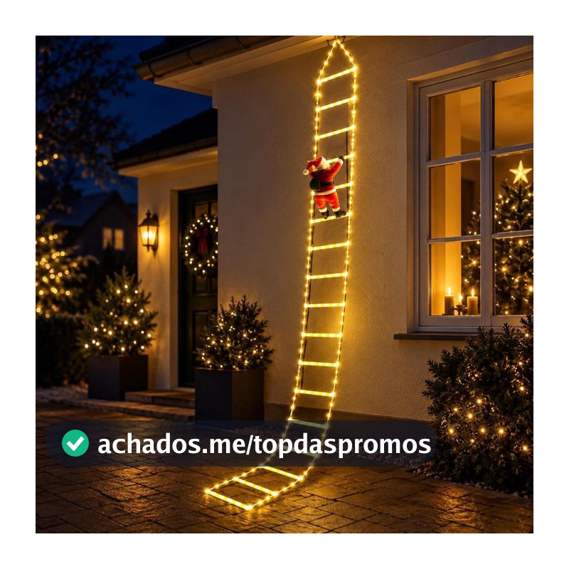 Decoração de Natal LED Papai Noel 3m para Escadas | Luz Branco Quente | Enfeite Decorativo