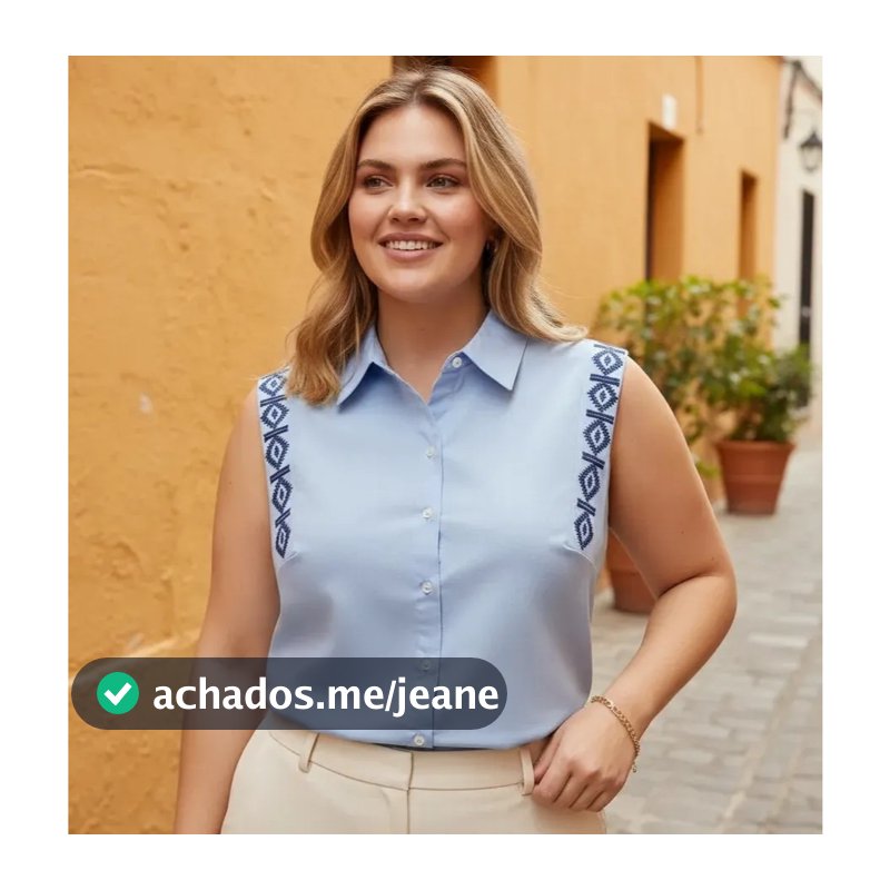 Blusa Feminina Plus Size Manga Curta Bordada Camisa