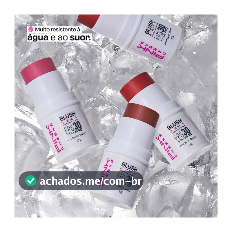 Blush + Sombra + Batom PINK CHEEKS Sport Make Up 3 em 1 FPS30 Cores