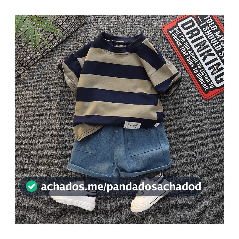 Novo Conjunto De Roupas Casuais De Verão Para Meninos , Mangas Curtas Soltas Listradas + shorts Estrangeiros Duas Peças