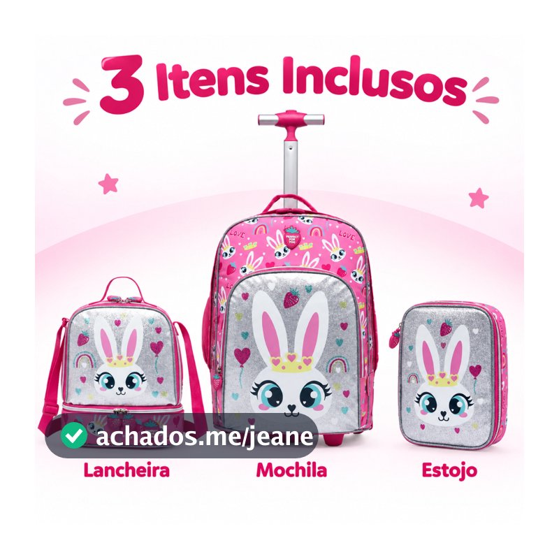 Kit Mochila de Rodinhas para Menina com Lancheira Térmica e Estojo