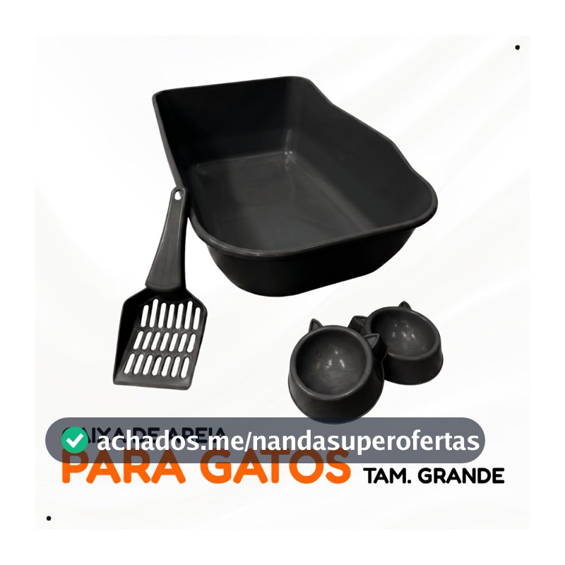 Kit Caixa de Areia Grande + Comedouro + Pá Higiênica para Gatos Grande Pet Bandeja Pipcat