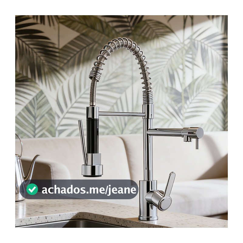Torneira De Cozinha Gourmet De Alça Dupla MUSE Com Extensor De Spray Pull-Down , Misturador De Água Quente E Fria