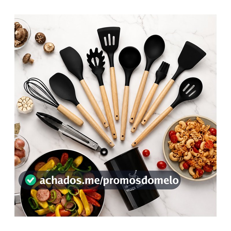 Kit Utensílios de Cozinha Silicone 12 Peças Completo Antiaderente Resistente