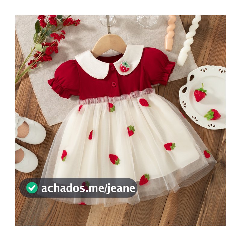 Vestido De Princesa Para Bebês Meninas Verão Novo Doce Morango Chiffon Roupas Infantis Aniversários (9 Meses A 3 Anos)
