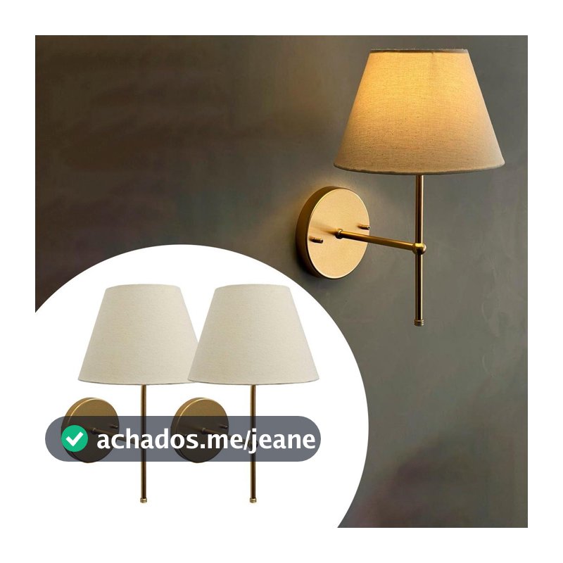 Kit 2 arandelas de Parede luminaria Clássica de alumínio Com Cúpula tecido algodão Ref 19