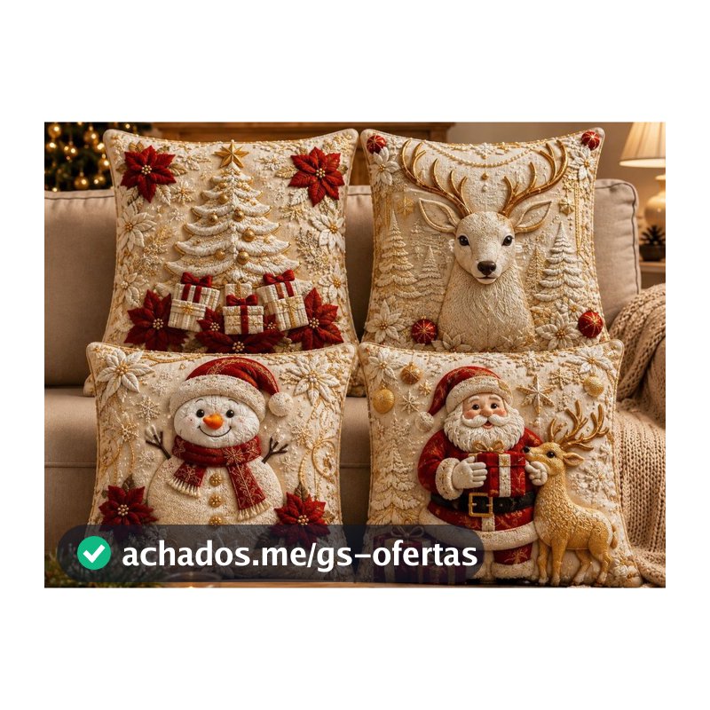 Capa de Almofadas 1 e 4 Decorativas 45x45 Estampas Natalinas estampa premium 2026 PAPAI NOEL BR 2026 NV