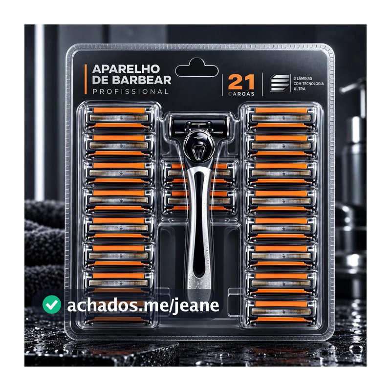 Kit Barbeador Completo + 21 Cartuchos Refil 3 Lâminas