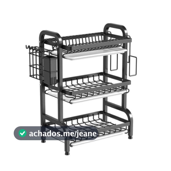 Escorredor De Pratos 3/2 Camadas Preto Aço Inoxidável Organizador De Cozinha