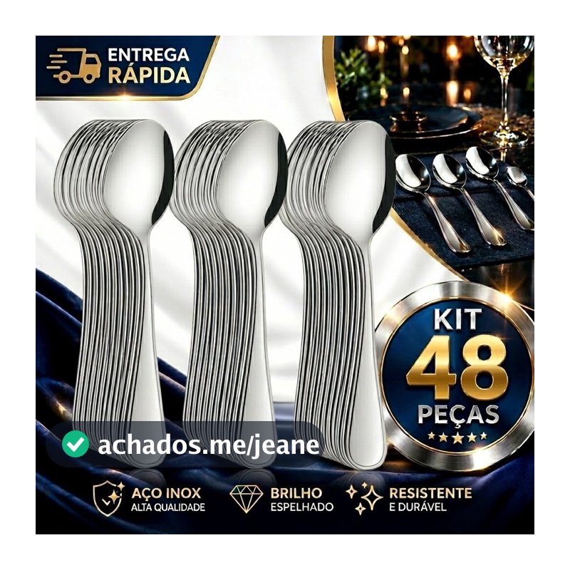 Jogo de Talheres 48 Peças Colher de Sopa em Aço Inox Jogo de Talher Colheres de Mesa