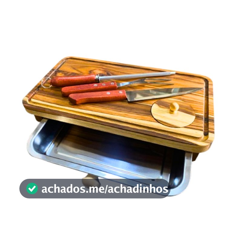 Kit Tábua Churrasco Corte Carne Gaveta Madeira Térmica Inteligente Com Faca E Garfo Em Aço inox