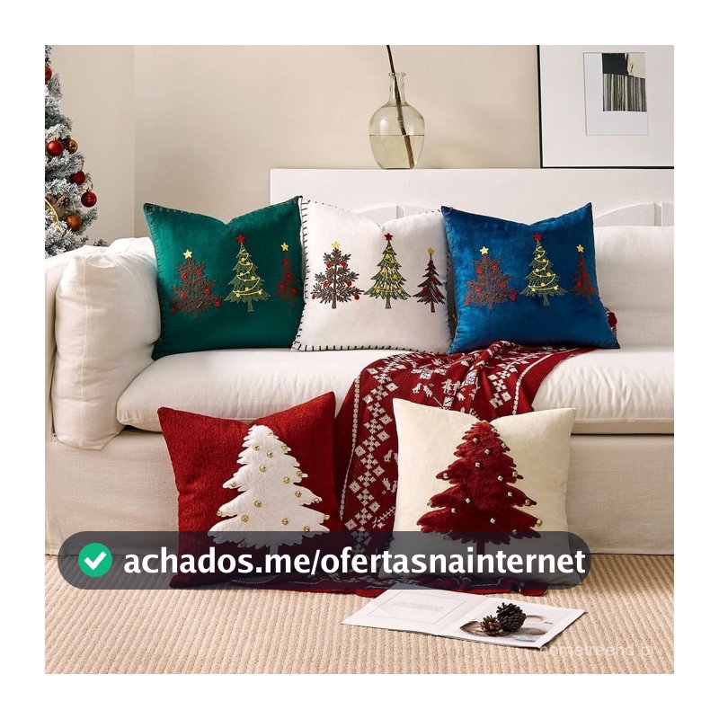 Capa de Almofada Natal Bordado 45x45 Três Árvores - 5 Cores Sofá Sala Decoração