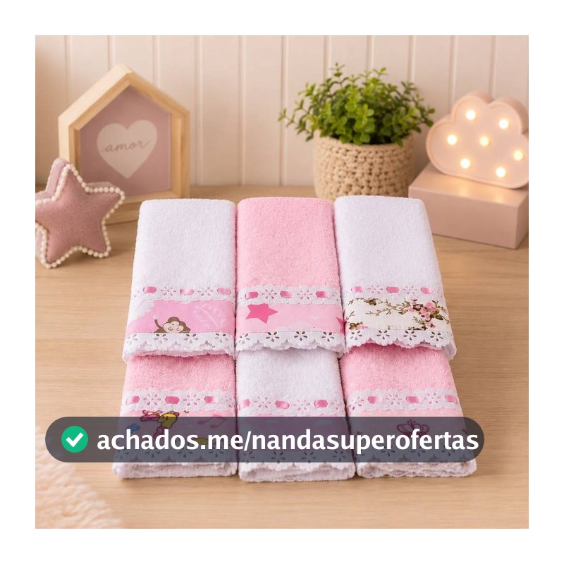 Kit Toalha Ombro e Boca Bebê Babete com Lasy Passa Fitas 6 Unidades Estampas Variadas Macias