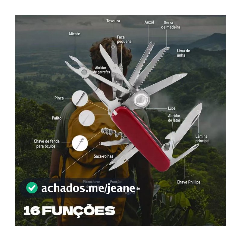 Canivete Multifuncional 16 em 1 Canivete Suíço Ferramenta Multiuso para Acampamento, Camping, Sobrevivência, EDC Bolsa