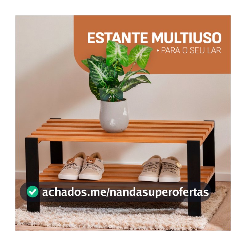 Estante Multiuso Sapateira Modelo Industrial 2 prateleiras Organizador para seu Lar Madeira Maciça