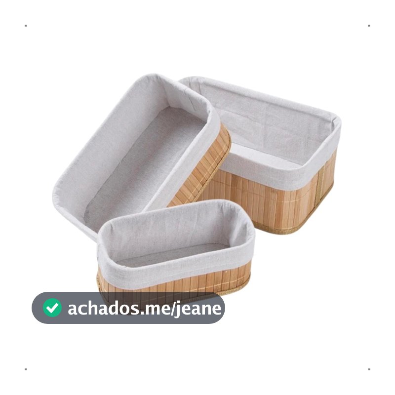 Organizador Bambu Kit com 3 Tamanhos e Individual Forrado Retangular Quarto Maquiagem Mesa Copa Banheiro