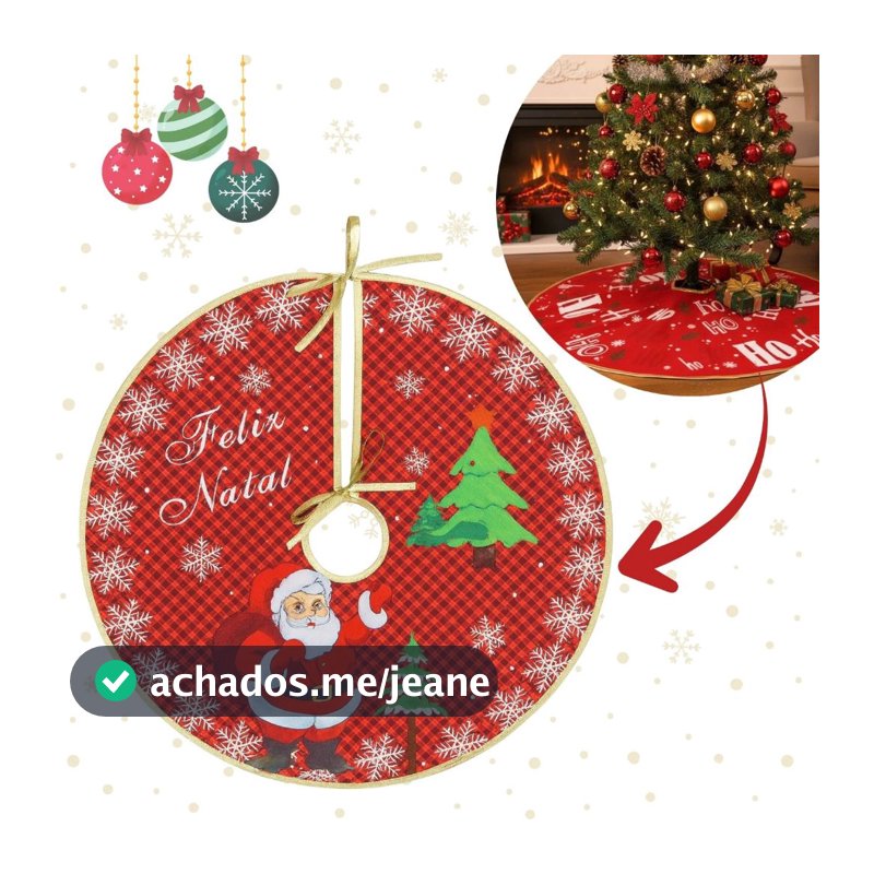 Saia Para Árvore de Natal P/ Base Pé Tapete Enfeite Decoração Natalina 50cm Papai Noel Boneco Neve