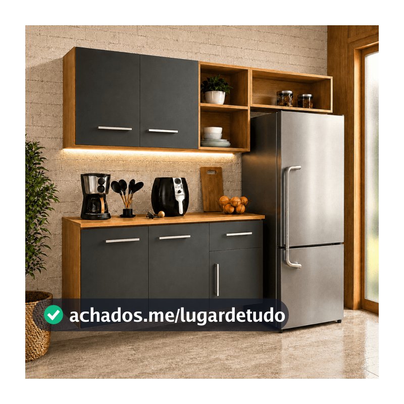 Armário de Cozinha Compacta Kit Aéreo e Balcão Nicho Reversível Gabinete Cozinha - Blue Moby