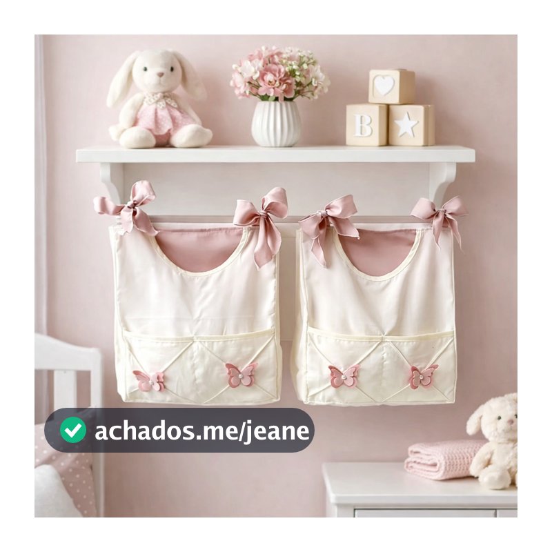 Porta Fraldas Para Varão ou Berço De Amarrar Tema Borboletas rose rosa lilas
