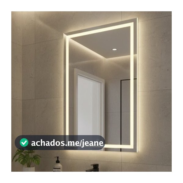 Espelho Grande com Led 3 Cores e Touch 70x50 Retangular Jateado Lapidado Para Banheiro Premium