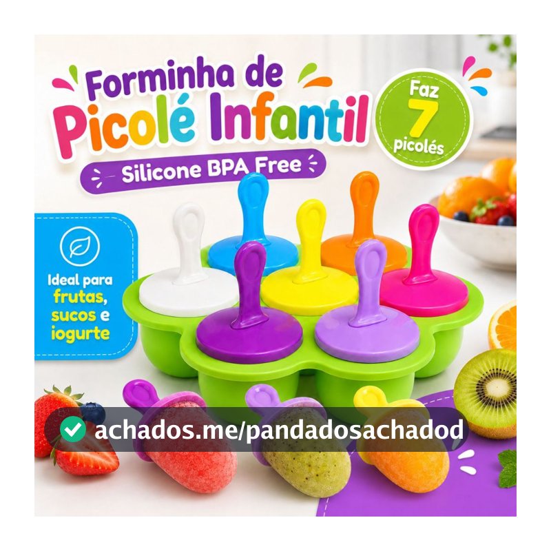Forminha de Picolé Infantil em Silicone BPA Free com 7 Moldes