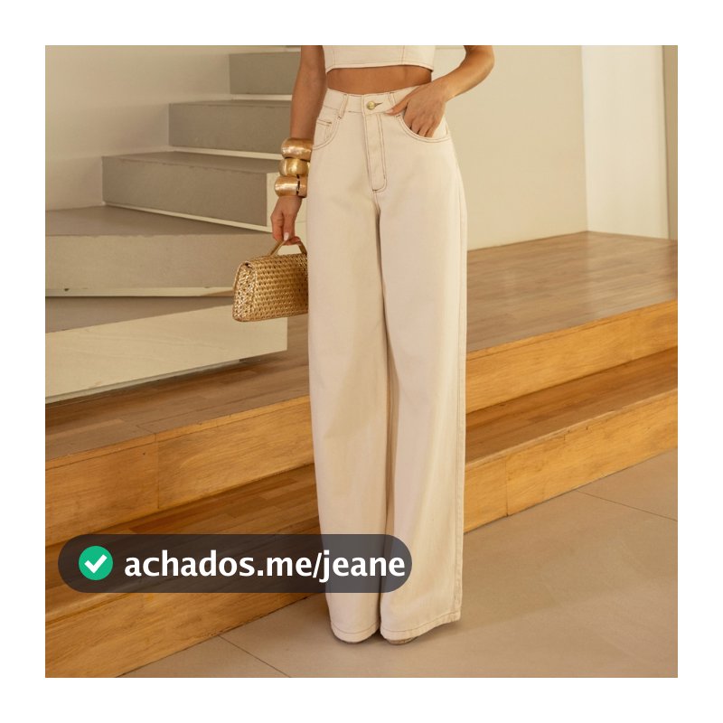 Calça Wide Leg Jeans Feminina Moda Pantalona Cintura Alta Premium Social Flare Perna Larga Soltinha