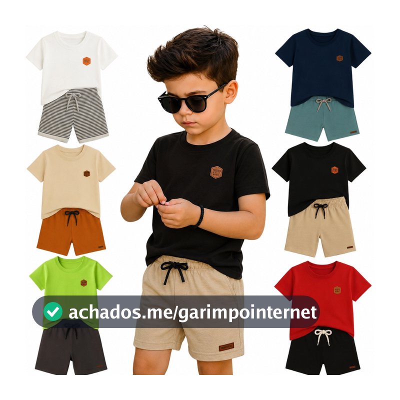 Kit Conjunto Infantil Masculino Liso do 2 ao 12 Sortido | Kit Roupa Infantil Menino | Conjunto Infantil Menino Verão